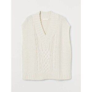 Womens V Neck Cable-knit Vest Ribbed Sleeveless Sweater‎
